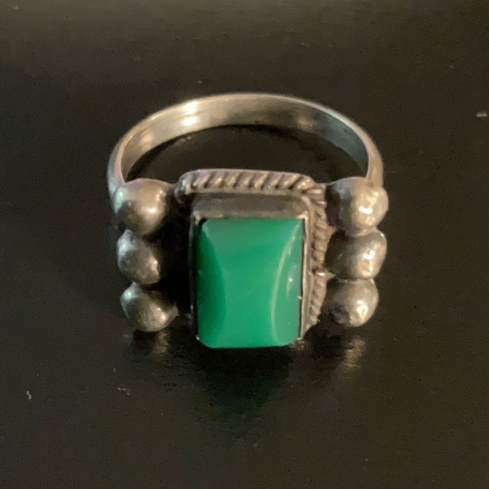 Navajo Ring .925 Silver Blue Gem Turquoise Native American Artist C80s